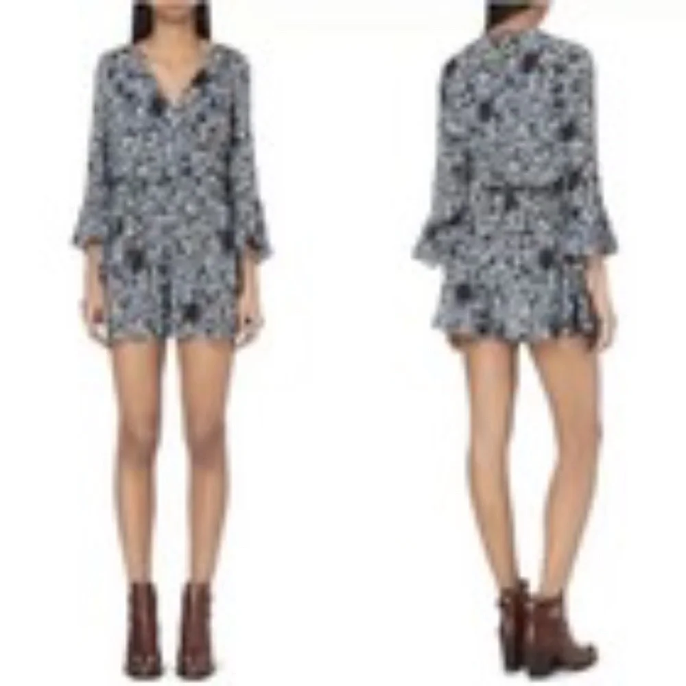 Free People‎  Romper Womens Small  All The Right Ruffles Raven Combo Button Back